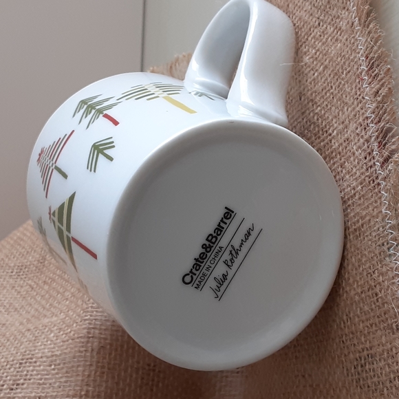 Crate Barrel Holiday Red Green Stylized Trees White Mug 12 oz Julia Rothman - Picture 8 of 9